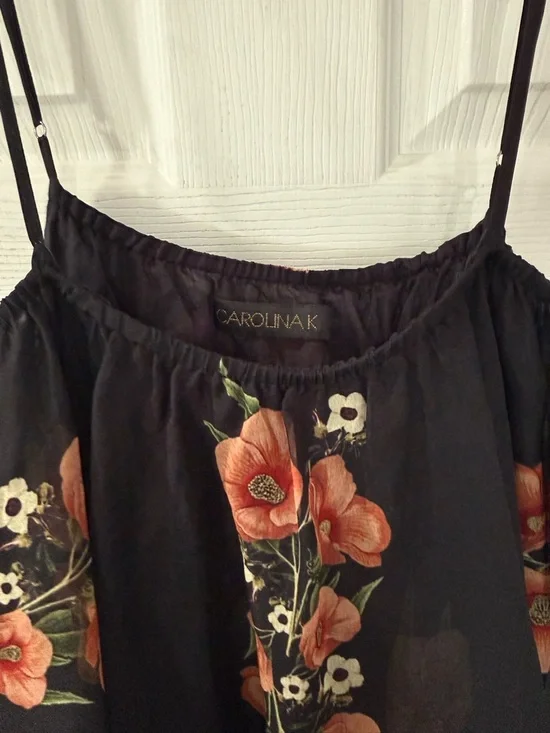 Anthropologie Black Floral Tassel Cami Tank - Picture 2 of 4